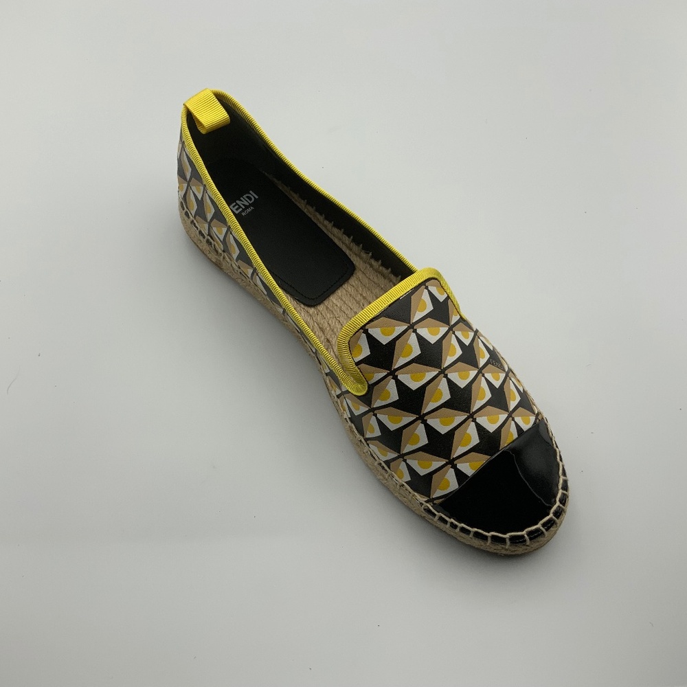 FENDI  LEATHER AND PATENT LEATHER ESPADRILLES